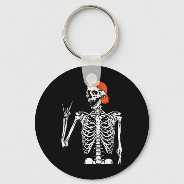 Rocker Skeleton Hand Rock On Costume Funny Hallowe Keychain (Front)