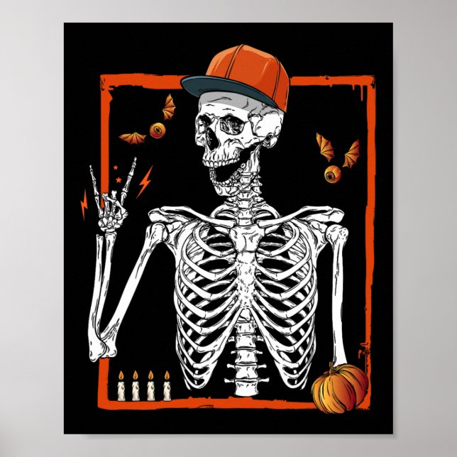 Rocker Skeleton Hand Rock On Costume Funny Hallowe Poster (Front)