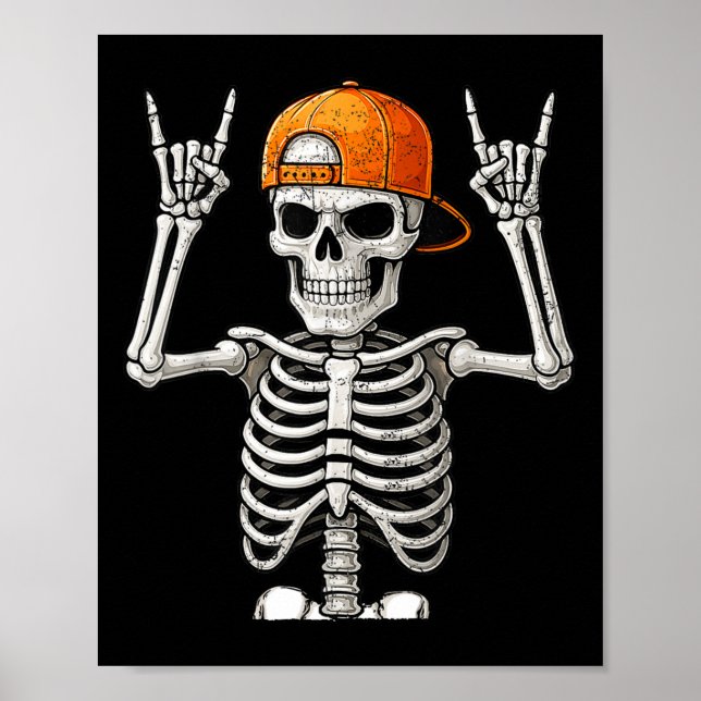 Rocker Skeleton Hand Rock On Costume Funny Hallowe Poster (Front)