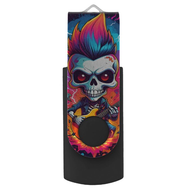 Rocker Skull with Mohawk Flash Drive (Front Vertical)