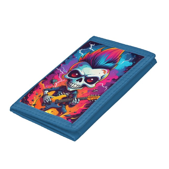Rocker Skull with Mohawk Tri-fold Wallet (Bottom)