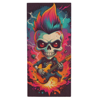 Rocker Skull with Mohawk Wood Flash Drive