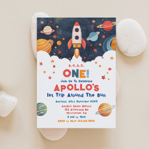 Rocket 1st Trip Around The Sun Birthday Invitation