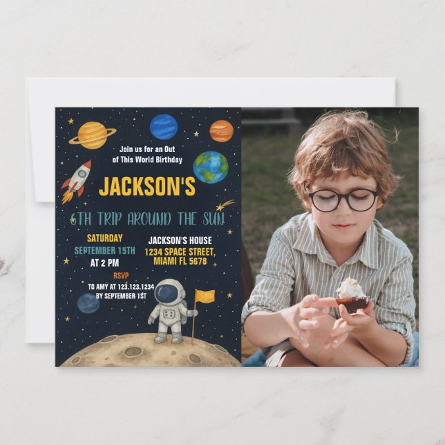 Rocket Adventure Birthday Invitation with photo (Front)