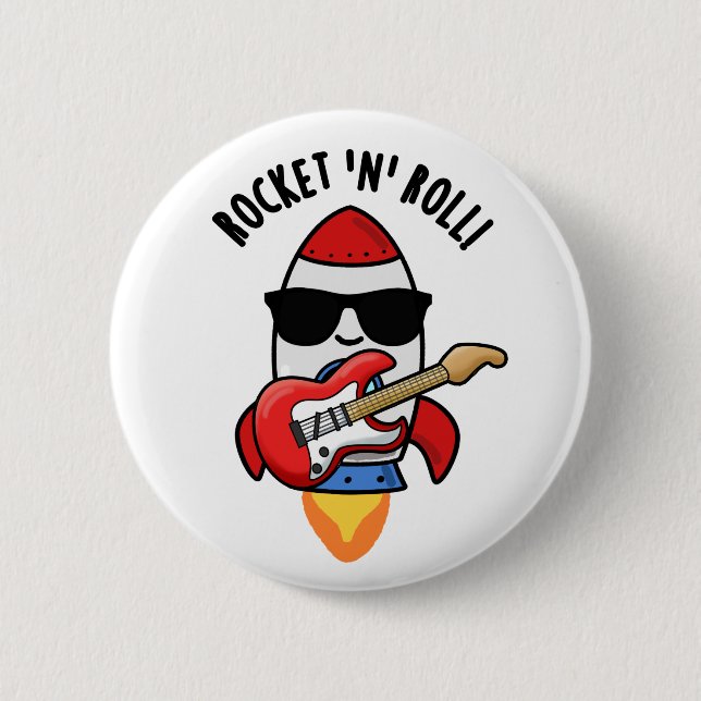 Rocket And Roll Funny Rocket Pun  Button (Front)