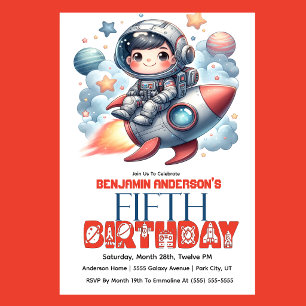 Rocket Astronaut Boy's 5th Birthday Invitation
