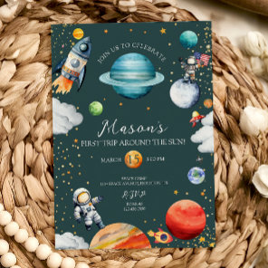 Rocket & Astronaut First Trip Around the Sun Space Invitation