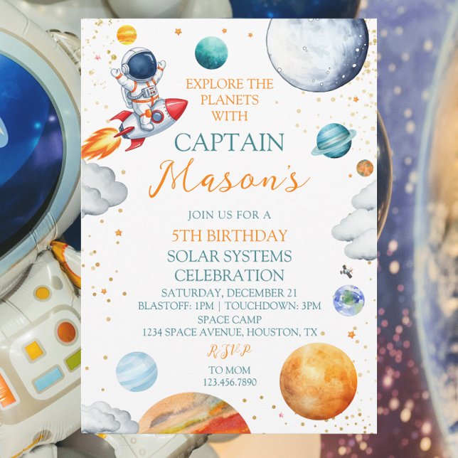 Rocket Astronaut Solar System Adventure Birthday Invitation (Creator Uploaded)