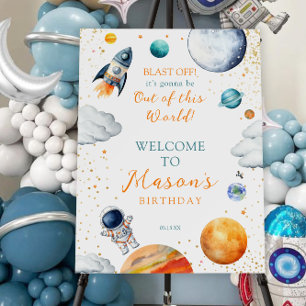 Rocket & Astronaut Space Birthday Sign