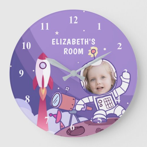 Rocket Astronaut Space Suit Custom Photo Kids Room Large Clock