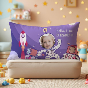 Rocket Astronaut Space Suit Custom Photo Kids Room Lumbar Pillow