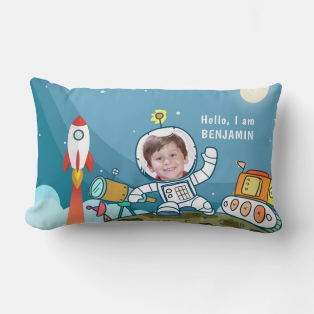 Rocket Astronaut Space Suit Custom Photo Kids Room Lumbar Pillow (Front)