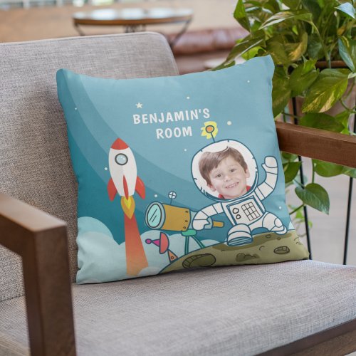 Rocket Astronaut Space Suit Custom Photo Kids Room Throw Pillow