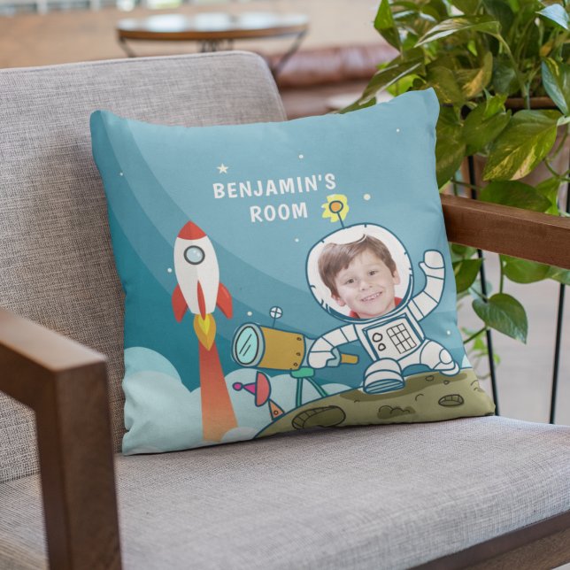 Rocket Astronaut Space Suit Custom Photo Kids Room Throw Pillow (Creator Uploaded)