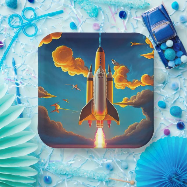 Rocket at sunset paper plates (Party)