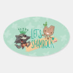 Rocket &amp; Baby Groot &quot;Let&#39;s Shamrock&quot; Oval Sticker