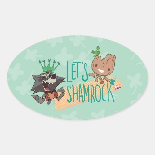 Rocket  Baby Groot Lets Shamrock Oval Sticker