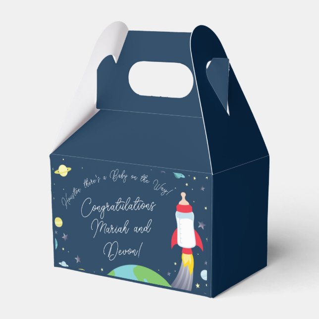 Rocket Baby Shower Bottle Spaceship Outer Space Favor Boxes (Front Side)