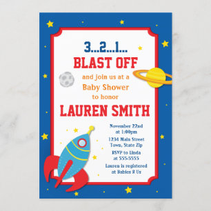 Rocket Baby Shower Invitation Baby Boy Outer Space