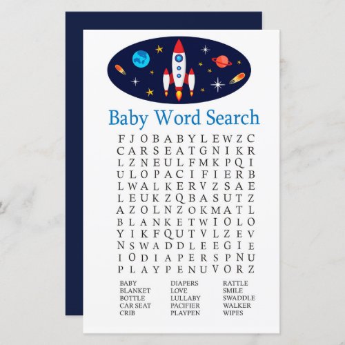 Rocket Baby Shower Word Search Game