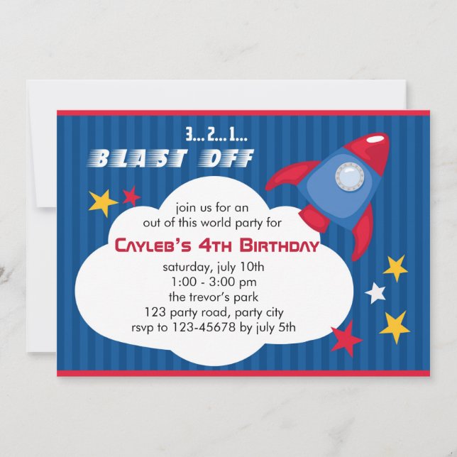 Rocket Birthday Invitation - Outer Space Invite (Front)
