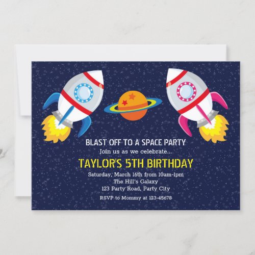 Rocket Birthday Invitations Outer Space