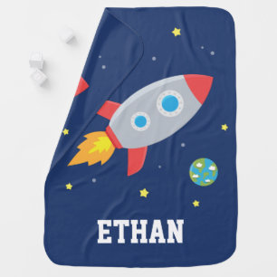 Rocket Blast Off Among Planet and Stars Baby Blanket