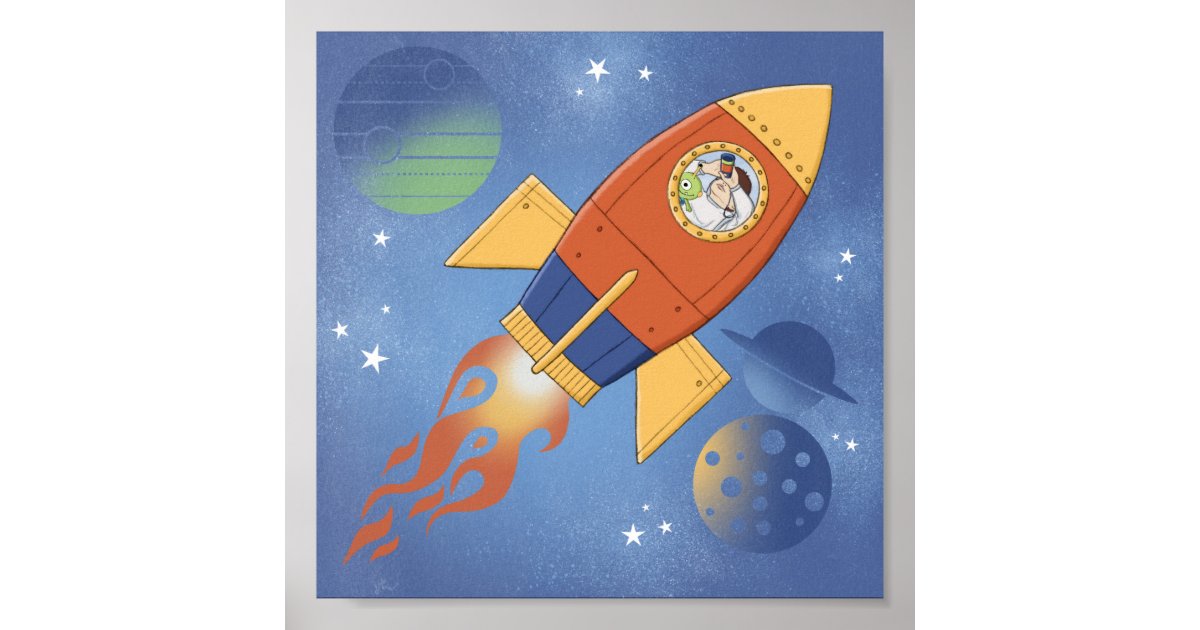 Rocket Blast Off! Boys Room Poster | Zazzle