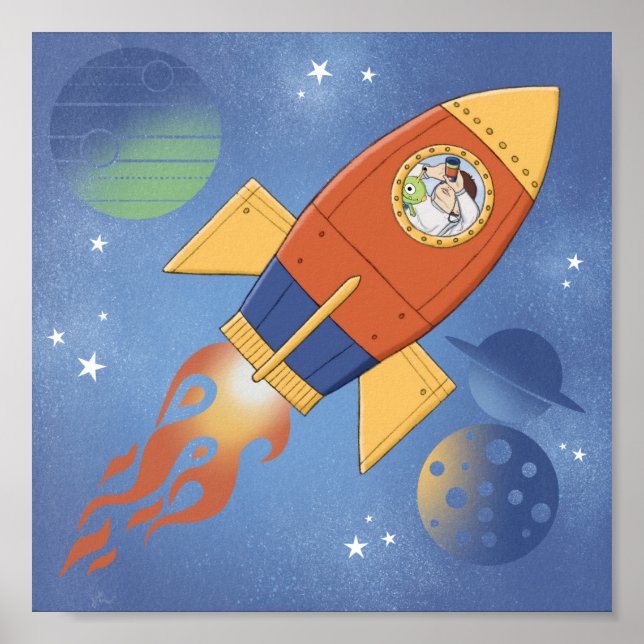 Rocket Blast Off! Boys Room Poster (Front)