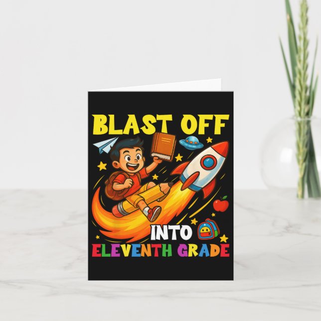 Rocket Blast Off Into Junior Funny Back To School  Card (Front)