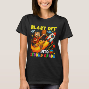 Rocket Blast Off Into Second Grade Funny Back To S T-Shirt