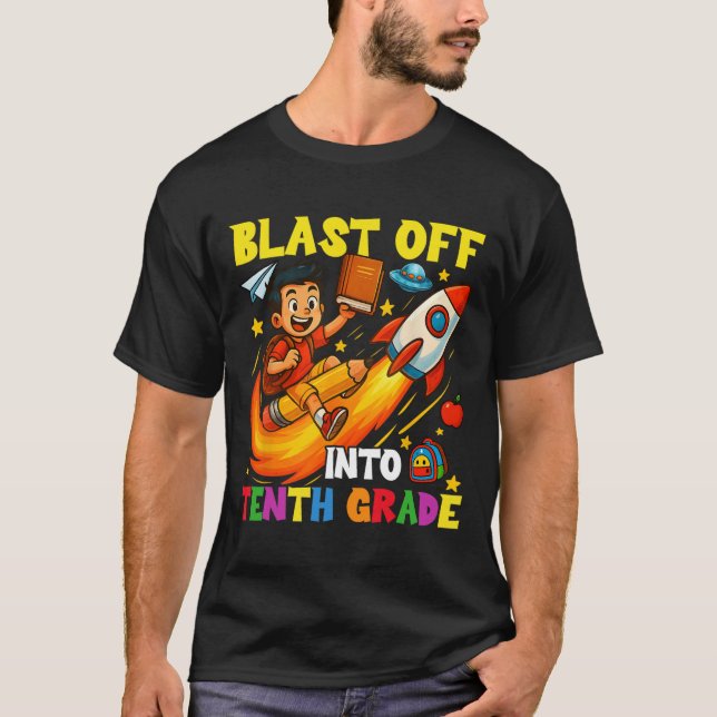 Rocket Blast Off Into Sophomore Funny Back To Scho T-Shirt (Front)