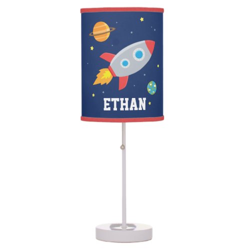 Rocket Blast Off Outer Space Kids Personalized Table Lamp