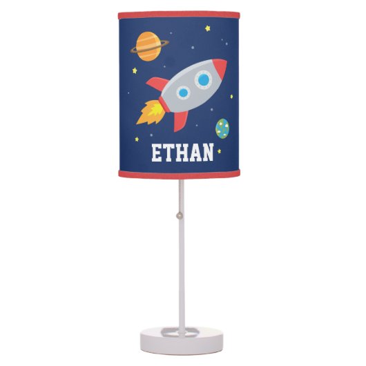 Rocket Blast Off Outer Space, Kids Personalized Table Lamp (Front)