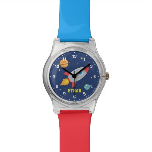 Rocket Blast Off Outer Space, Kids Personalized Watch