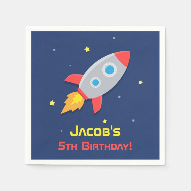 Rocket Blast Off To Outer Space Birthday Party Napkins (Front)