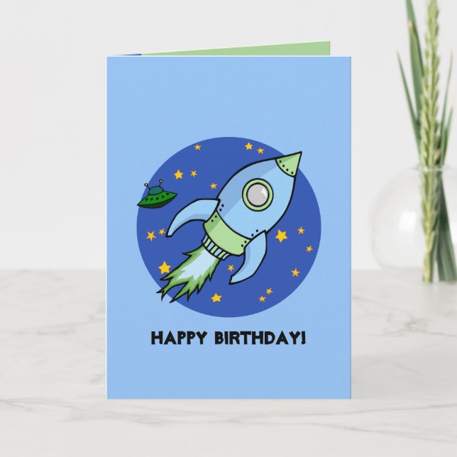 Rocket blue green Birthday Card (Front)