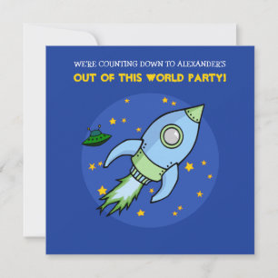 Rocket blue green Birthday Invitation