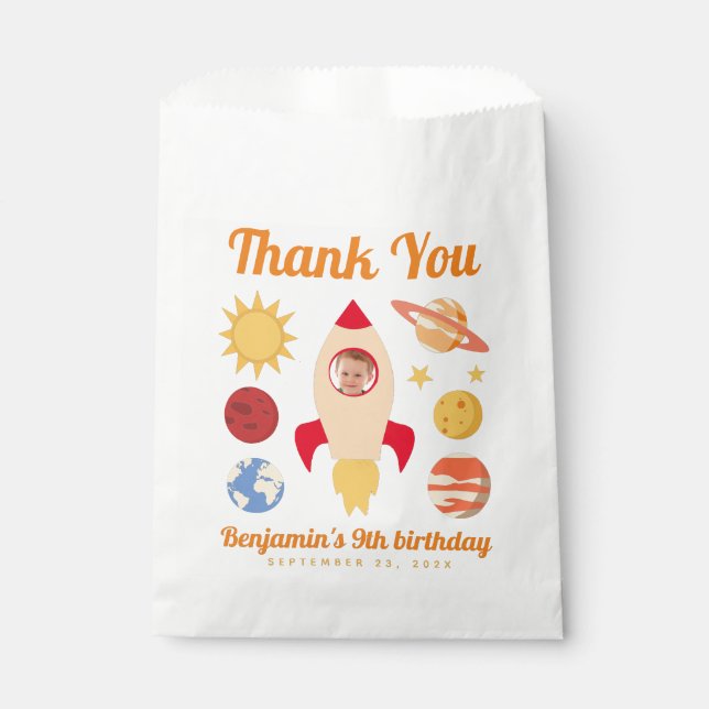 Rocket Boy Photo Birthday Outer Space Planets Favor Bag (Front)