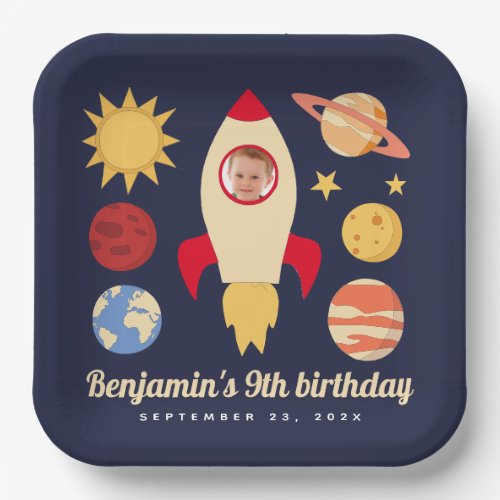 Rocket Boy Photo Outer Space Kid Birthday Planets  Paper Plates