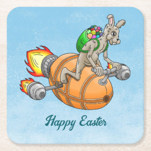 Rocket Bunny Square Paper Coaster