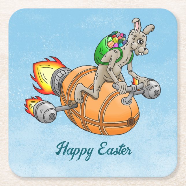 Rocket Bunny Square Paper Coaster (Front)