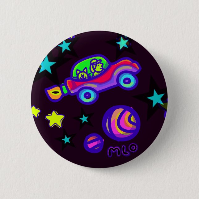 Rocket Car Aliens In Outer Space Pin (Front)