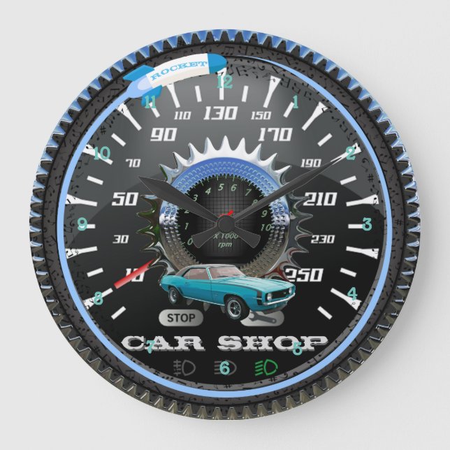 Rocket Car Shop Multi-Gear Clock (Front)