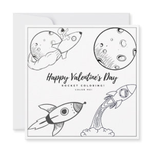 Rocket Coloring Page Kids Boy Card Valentine's Day