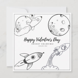 Rocket Coloring Page Kids Boy Card Valentine's Day