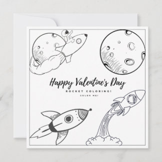 Rocket Coloring Page Kids Boy Card Valentine's Day