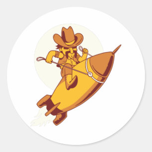 Rocket cowboy classic round sticker