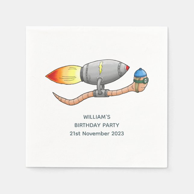 Rocket Earthworm Napkins (Front)