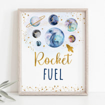 Rocket Fuel Blue Gold Space Birthday Sign